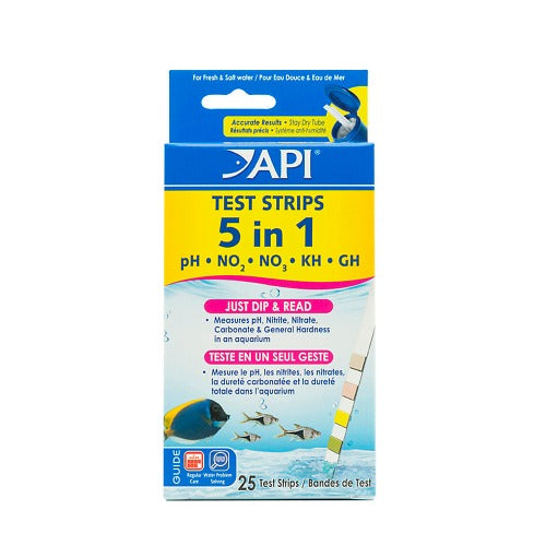 25 count box of API five in one aquarium test strips
