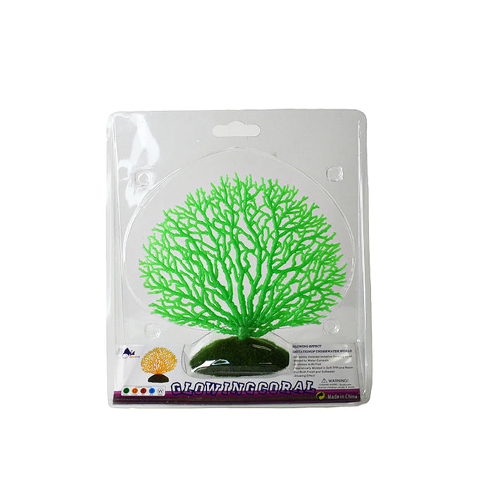 Green silicone coral fan aquarium ornament.