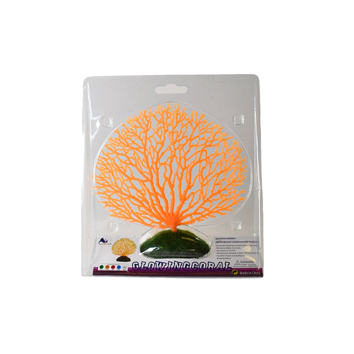 Orange silicone coral fan aquarium ornament.