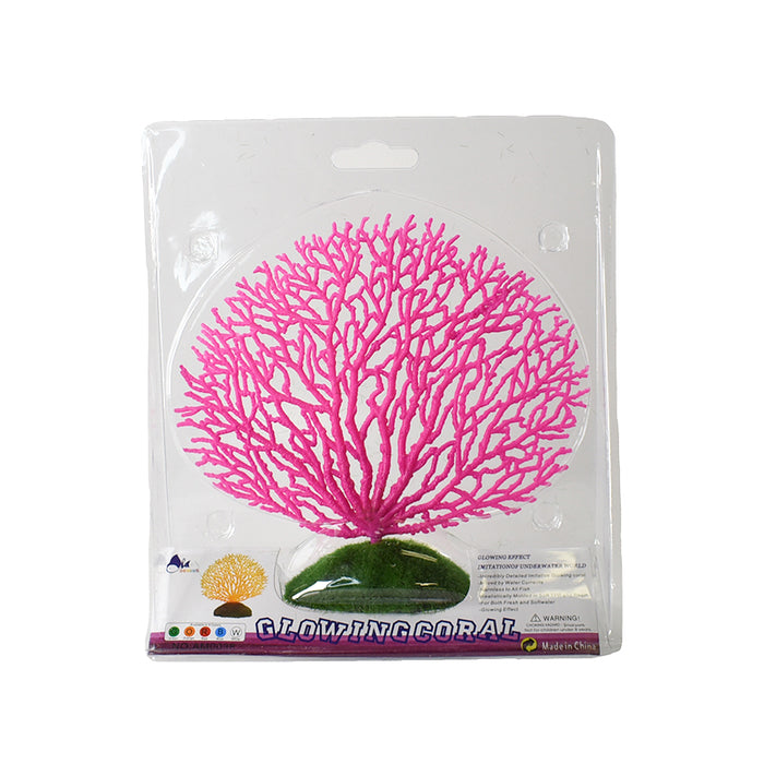 Pink silicone coral fan aquarium ornament.